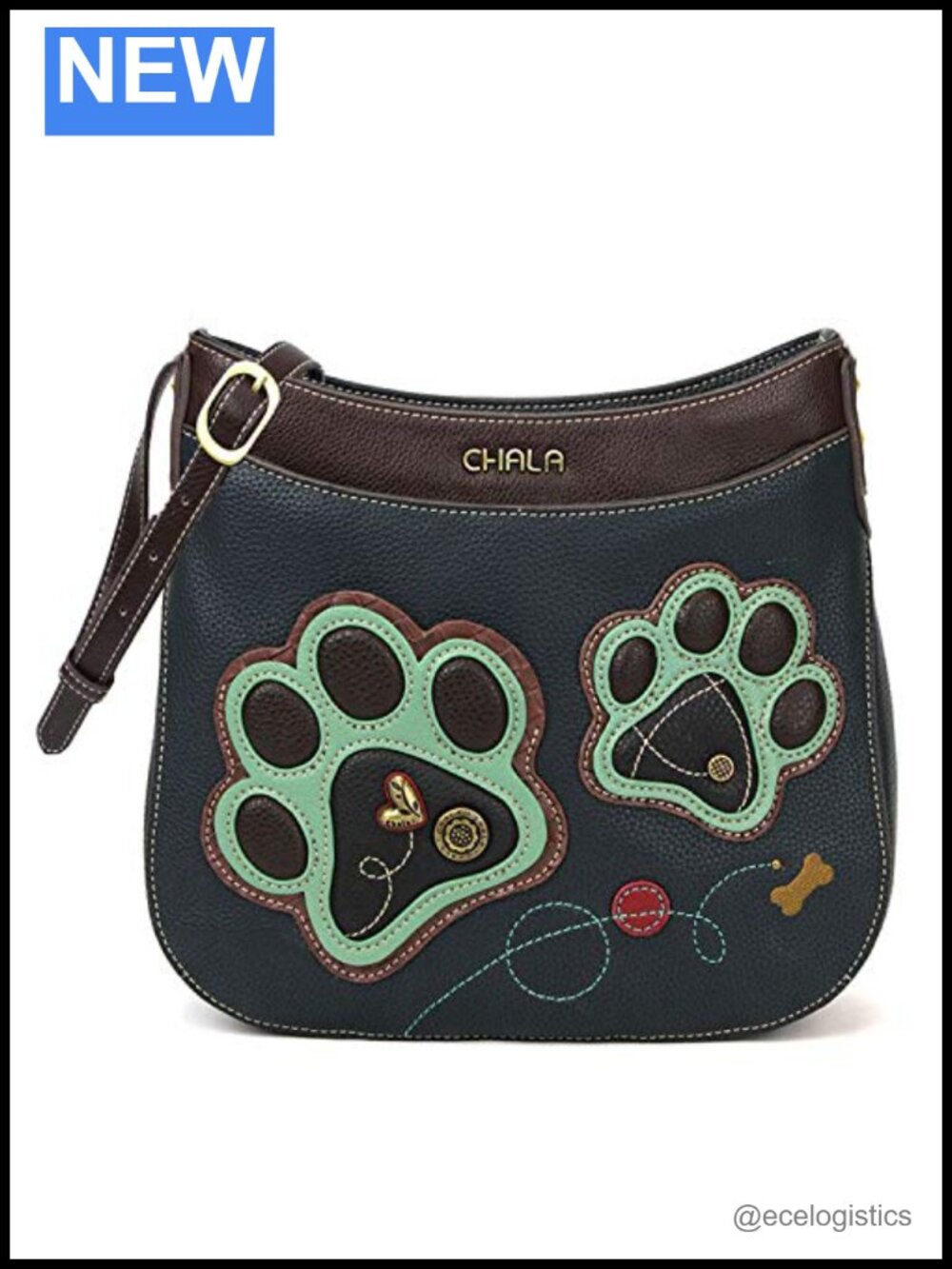 Faux Leather Paw Print Crescent Crossbody Handbag Purse Dog Mom